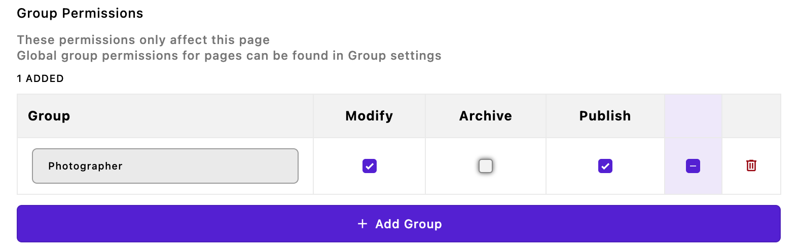 Adding group permissions
