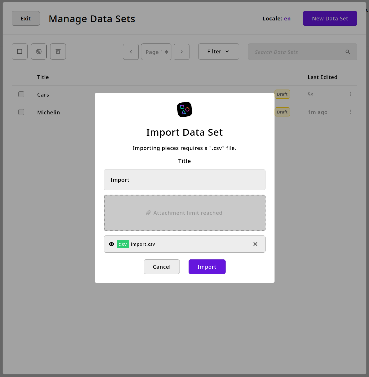 Data Set Import Modal