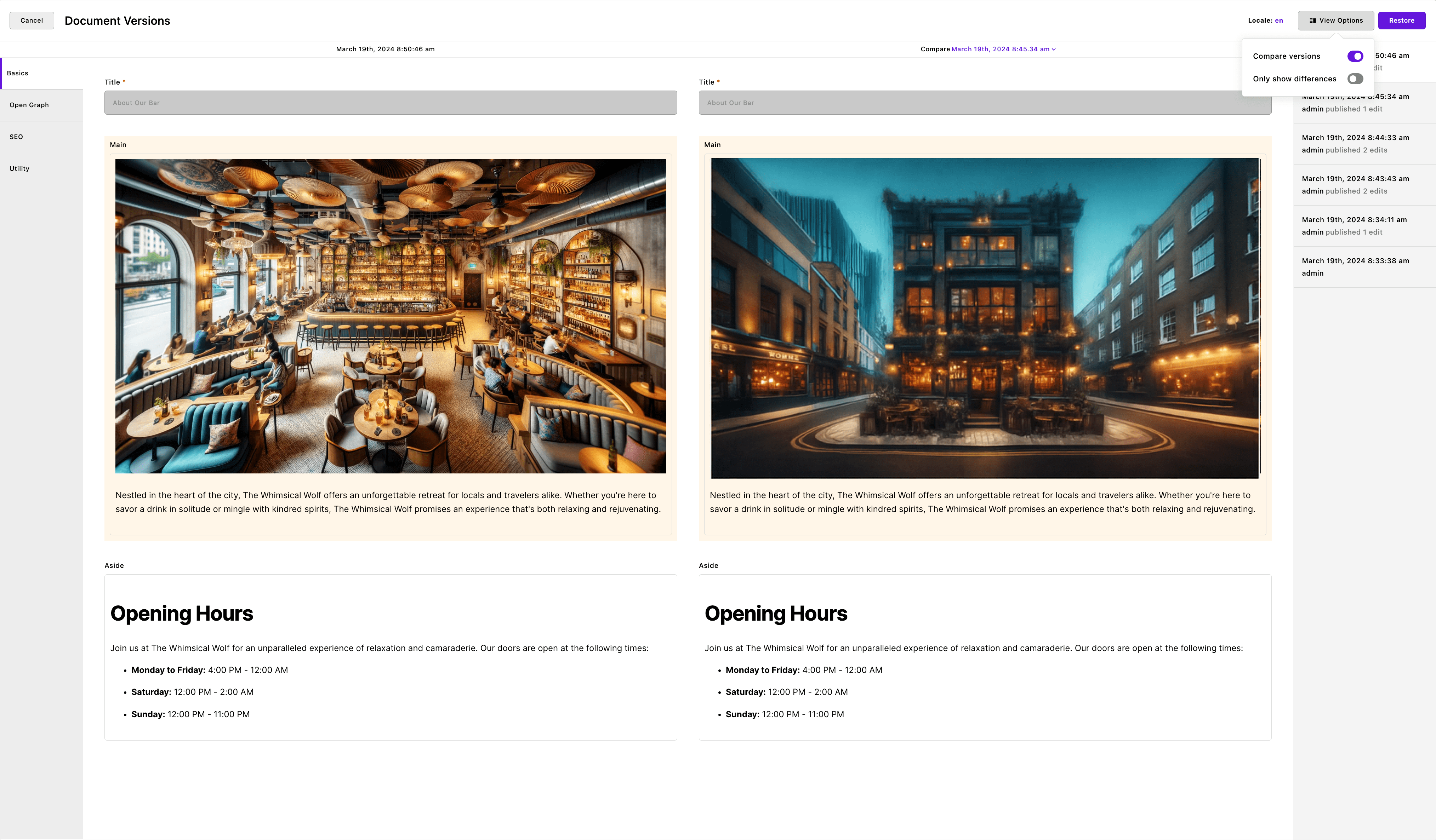 Document Versions Interface