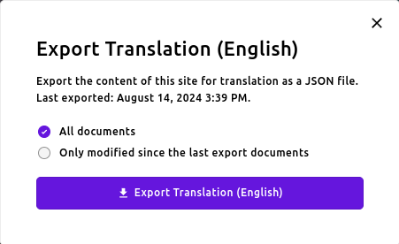 The export modal