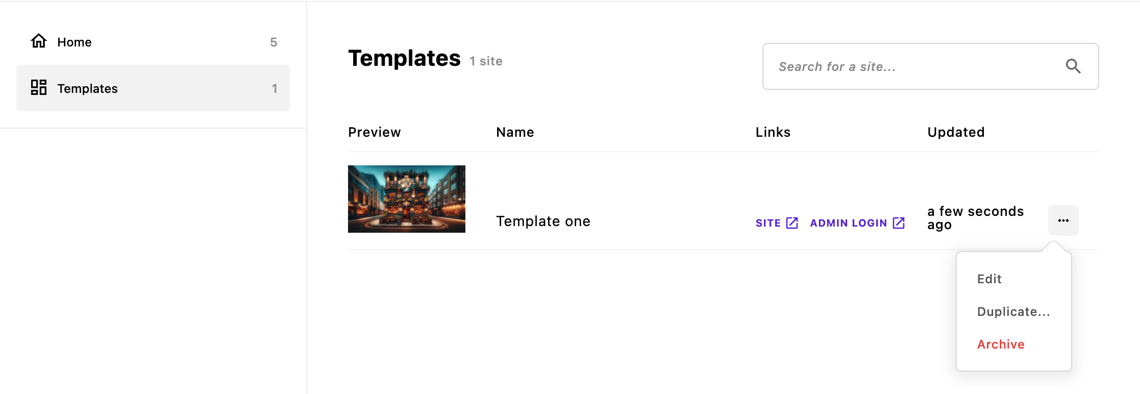 Screenshot of the enhanced dashboard templates tab.