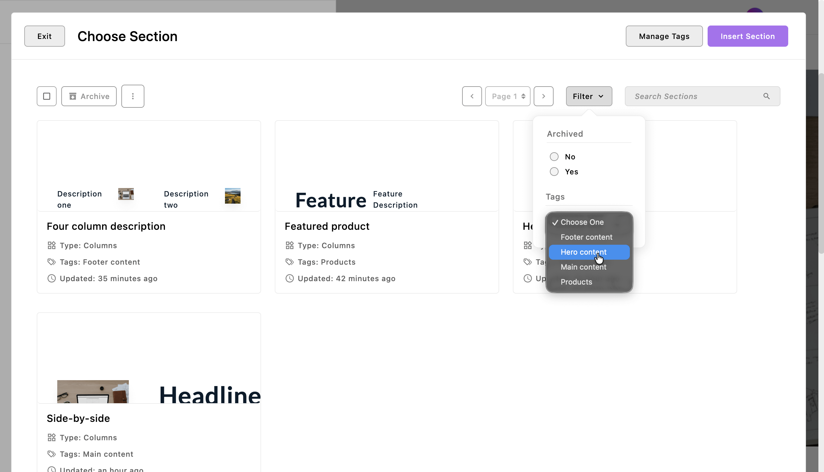 Screenshot of a selected section