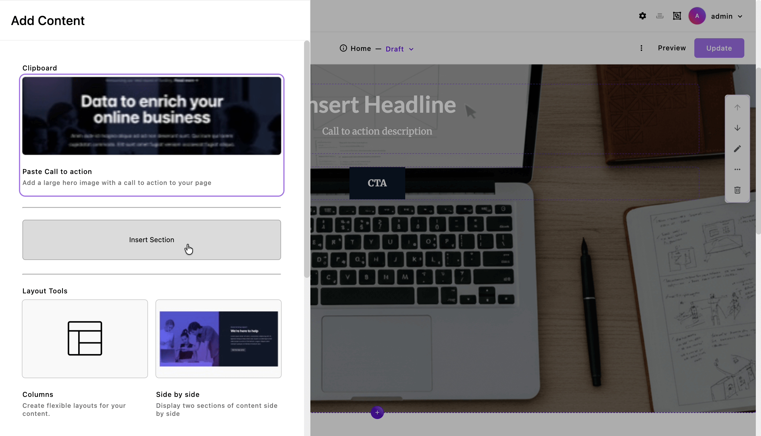Screenshot of the "Insert Section" button